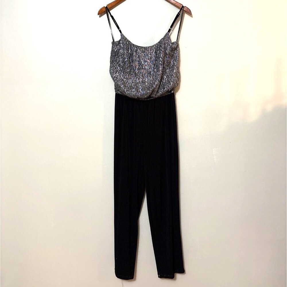 NWT‎  Sweet Storm Silver Metallic and Black Jumpsuit Med Holiday Party Formal